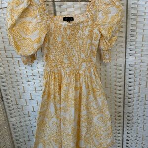 1. State Yellow and White Patterned Dress